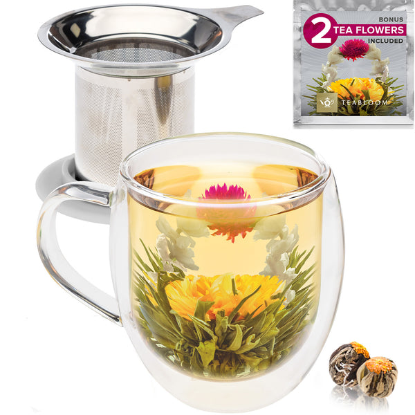 Double Wall Glass Tea Mug With A Lid & Infuser