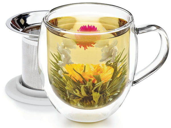 Double Wall Glass Tea Mug With A Lid & Infuser